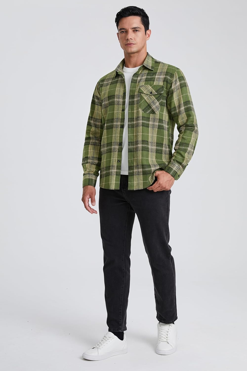 HISDERN Flanellhemd Herren Karierte Hemden Herren Langarm Button Down Baumwolle Holzfällerhemd Regul