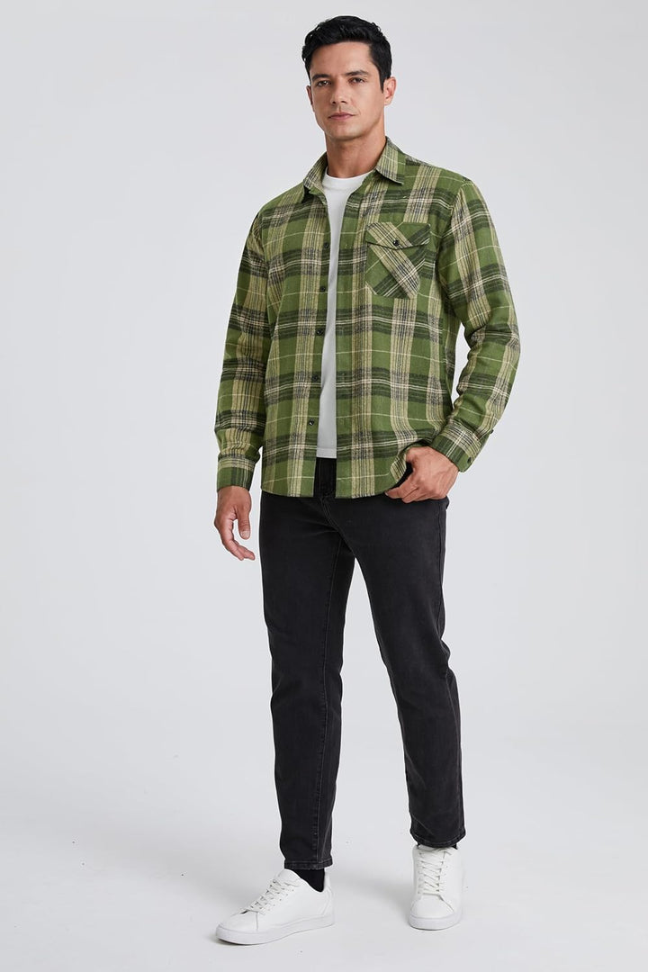 HISDERN Flanellhemd Herren Karierte Hemden Herren Langarm Button Down Baumwolle Holzfällerhemd Regul