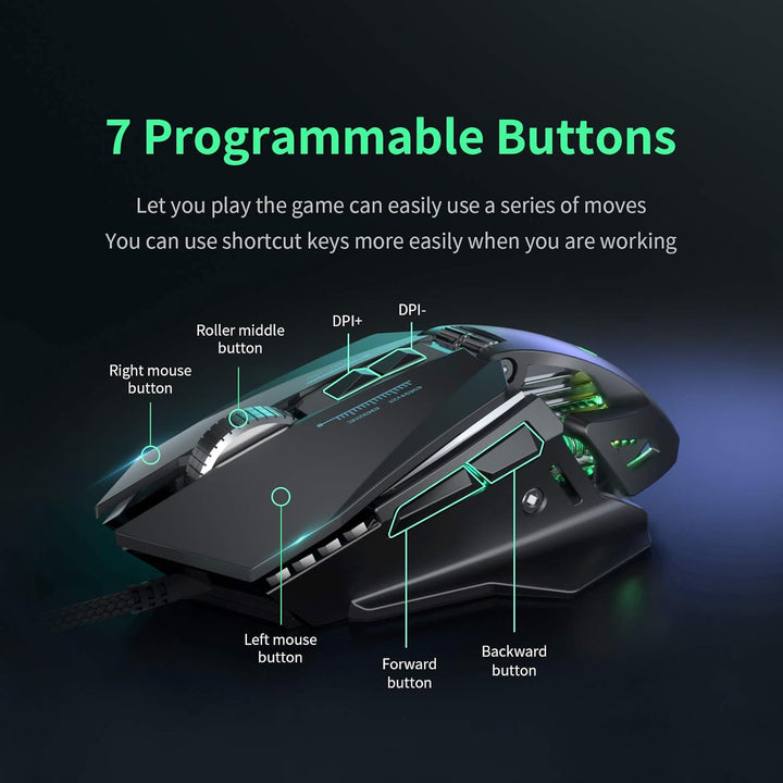Gaming Maus RGB LED PC Maus Kabel, 7200 DPI Einstellbarer Anpassbare Gewichte Gaming Mäuse Gewichtst