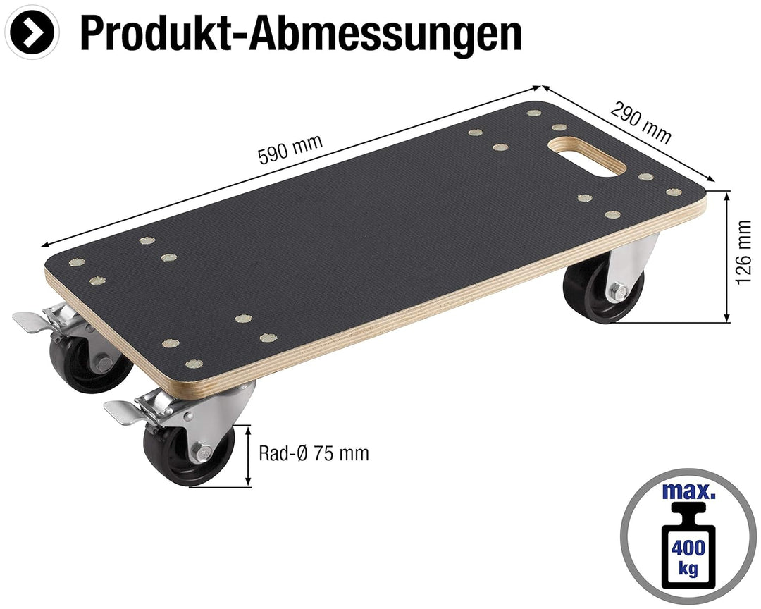 Metafranc Transportroller Tragkraft Siebdruckplatte PA Räder, Möbelroller mit Bremse, Transporthilfe