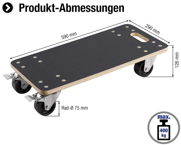 Metafranc Transportroller Tragkraft Siebdruckplatte PA Räder, Möbelroller mit Bremse, Transporthilfe