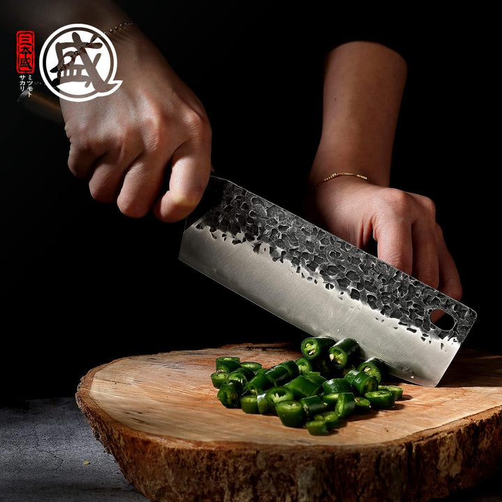 MITSUMOTO SAKARI 17 cm Handgeschmiedetes Küchenmesser, Professionelles Japanisches Nakiri Kochmesser