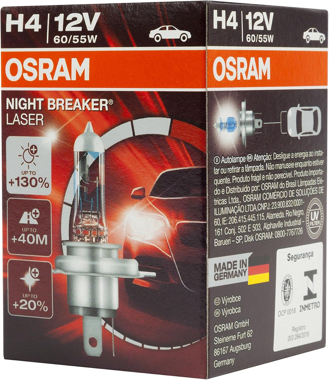 Osram NIGHT BREAKER LASER H4 Halogen, Scheinwerferlampe, 64193NBL, 12V, Faltschachtel, 1 Stück LASER