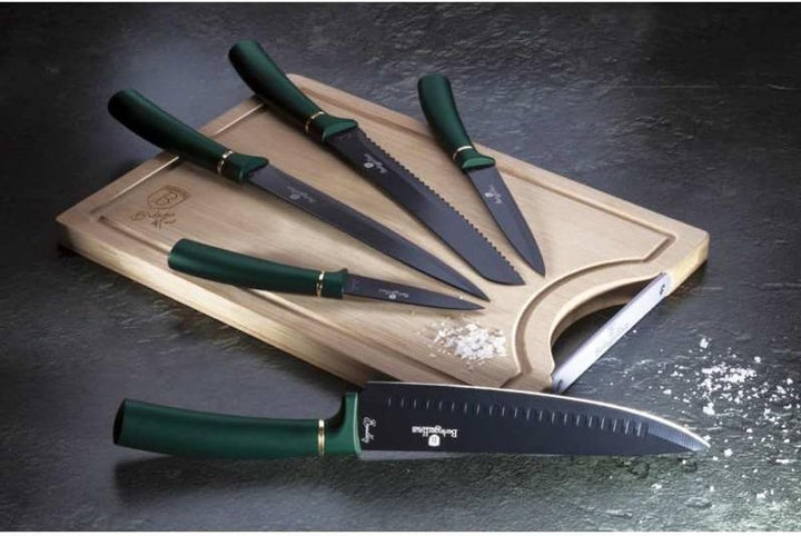 N / A 6-Tlg Messerset Messer-Set mit Schneidebrett BERLINGER HAUS METALLIC EMERALD LINE BH-2551