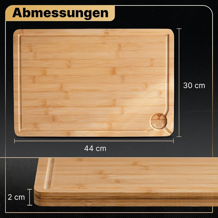 Deer & Oak Hochwertiges Schneidebrett aus Holz - 45x30x2cm - Grosses Schneidebrett aus Bambus - Holz