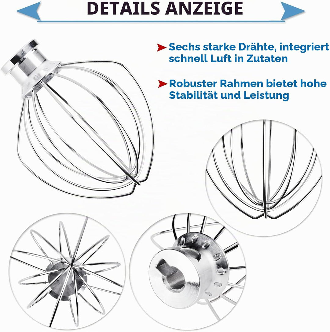 Schneebesen für KitchenAid 4,5 und 5 Quart Mittelgrosse Küchenmaschinen mit kippbarem Motorkopf, K45