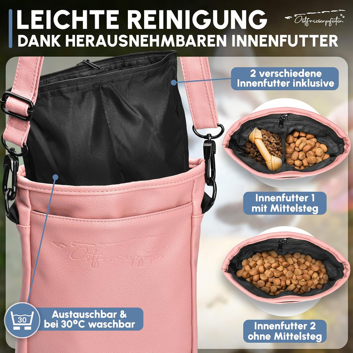 Ostfriesenpfoten® Leckerlibeutel 'Frieda' für Hunde aus hochwertigem Kunstleder - Altrosa Grösse M -