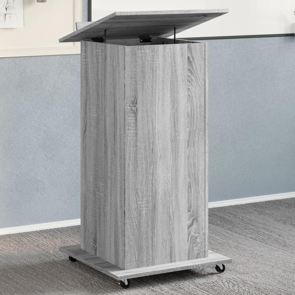 vidaXL Rednerpult mit Rollen &amp; Schublade Grau Sonoma 55x55x107 cm Grey Sonoma, Grey Sonoma