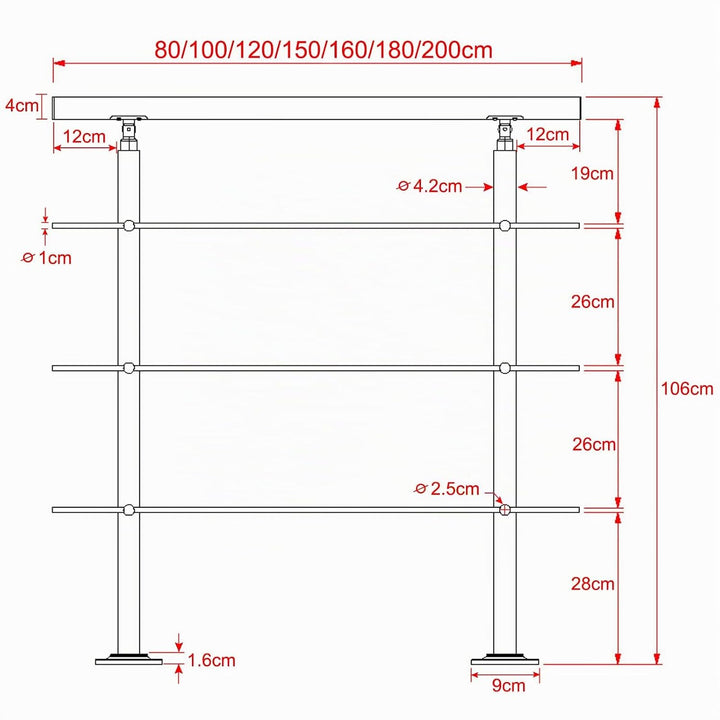 XMTECH Geländer Treppengeländer Handlauf Ø42mm aus Edelstahl, Brüstung Treppe Bausatz mit Querstab f