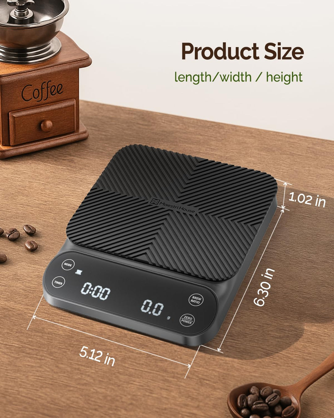 Maestri House S3 Kaffeewaage mit Timer, 3kg/0,1g Wiederaufladbar Digitale Espresso Waage, 3 Brühmodi
