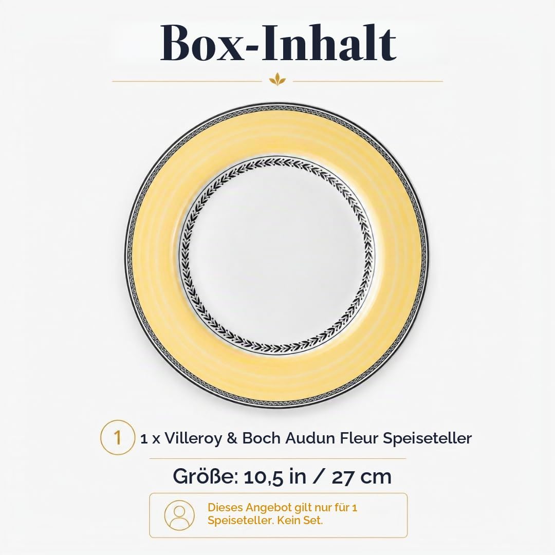 Villeroy und Boch Audun Fleur Speiseteller, 27 cm, Premium Porzellan, Weiss/Grau/Gelb 27 cm Flache P