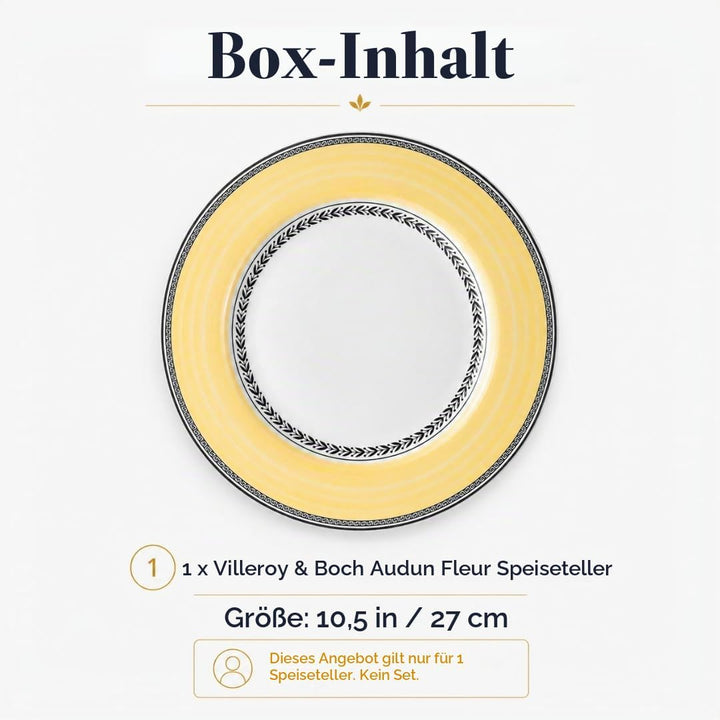 Villeroy und Boch Audun Fleur Speiseteller, 27 cm, Premium Porzellan, Weiss/Grau/Gelb 27 cm Flache P