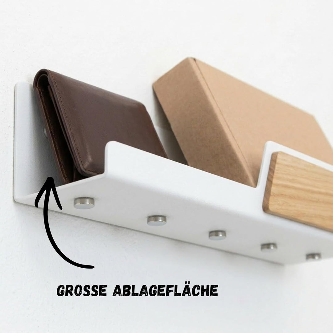 Astrein® | Schlüsselbrett Magnetisch | Schlüsselboard aus Holz | Eiche | Schlüsselhalter mit Ablage