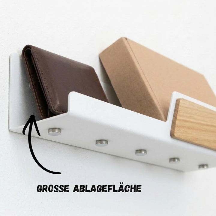 Astrein® | Schlüsselbrett Magnetisch | Schlüsselboard aus Holz | Eiche | Schlüsselhalter mit Ablage