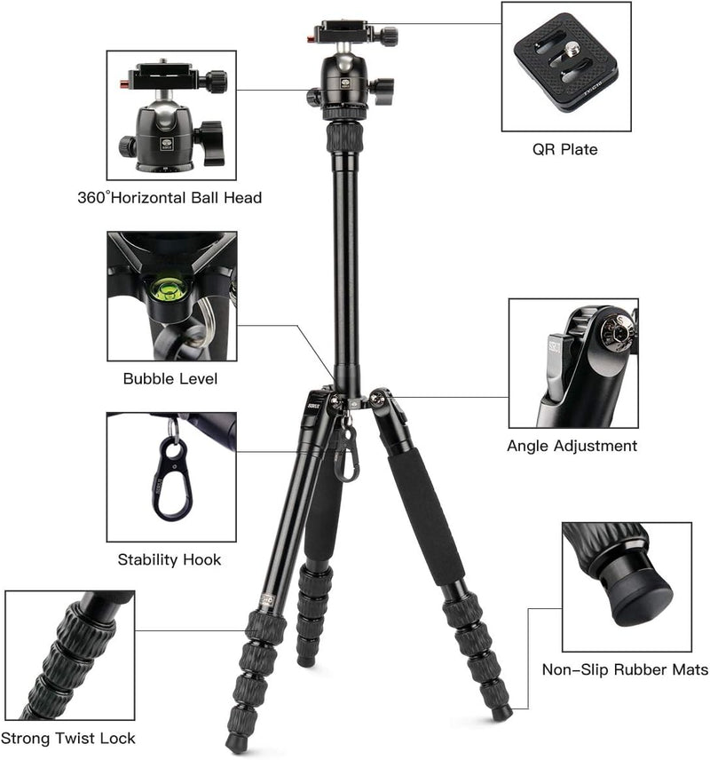 SIRUI Leicht Reise Travel Kamera Stativ Tripod,132cm Aluminium mit 360°Panorama Kugelkopf und Arca S