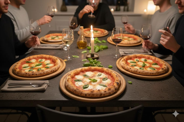 MOON HOME Pizzabrett - 3er Set Saturn ⌀32x2 cm, FSC® Akazie/Holz, grosser Pizzateller rund, Pizza-Se