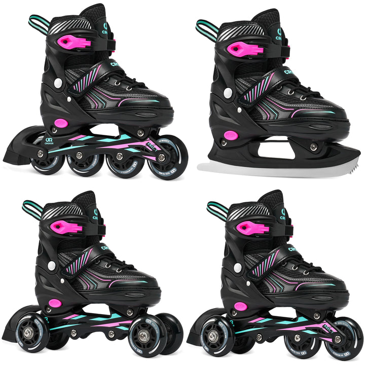 4in1 Inlineskates/Triskates/Rollschuhe/Schlittschuhe Optima 35-38 (21cm-23cm) Mint/Pink, 35-38 (21cm
