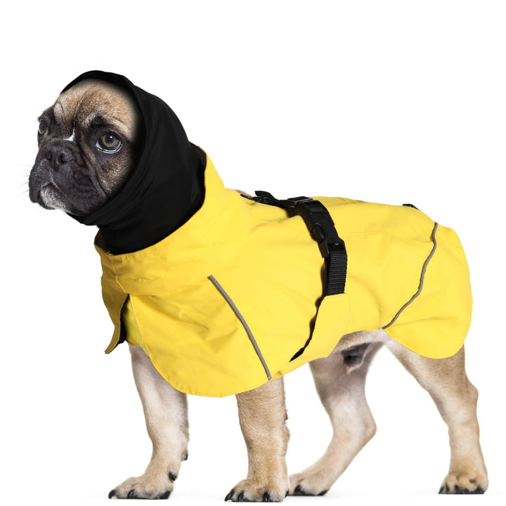 Hunderegenmantel Wasserdicht Regenjacke Hund mit Geschirrloch, Reflektierende Regencape Hund Verstel