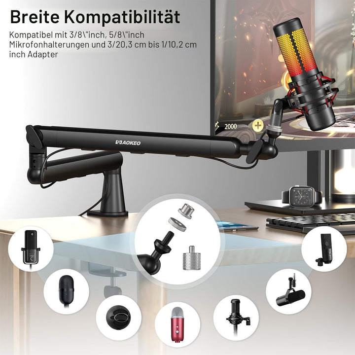 Mikrofon Arm,Aokeo AK-55 Niedriges Profil Mikrofon Ständer Arm für HyperX QuadCast,SoloCast,Elgato W