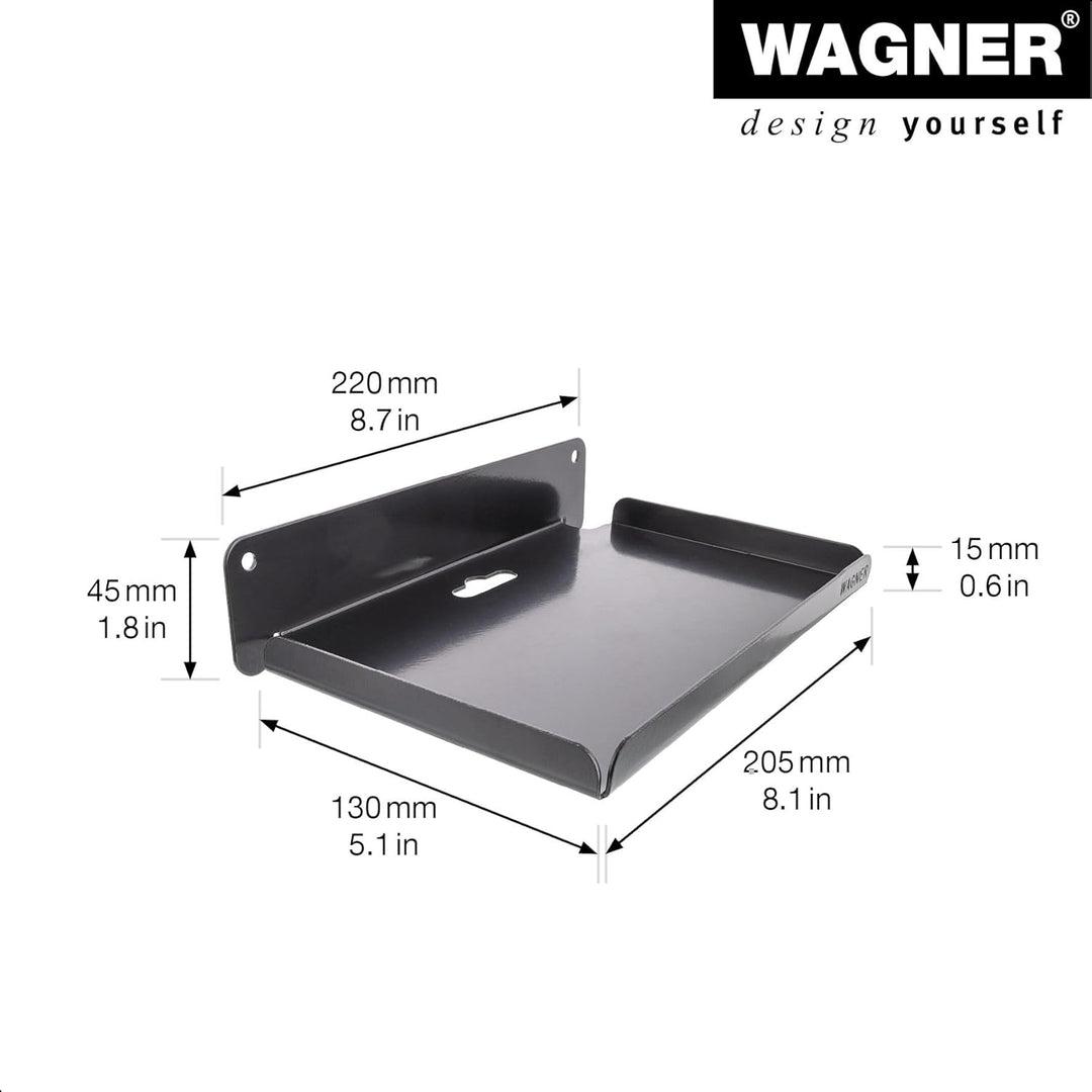 WAGNER - hooks4tools - Gerätehalter ABLAGE - 220 x 130 x 45 mm, Stahl beschichtetet Ral 9006, für Br