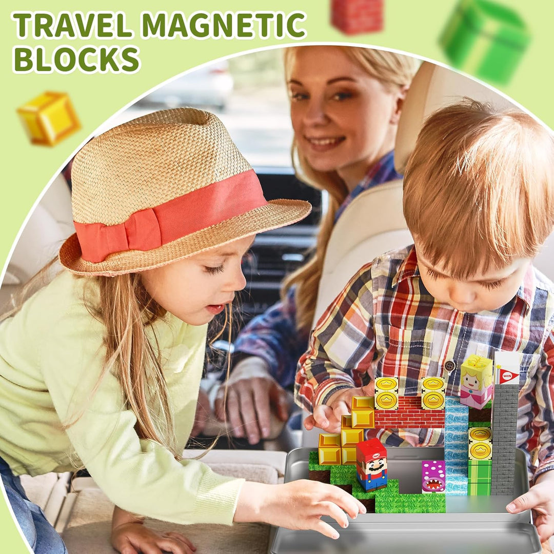 Magnetische Bausteine Reisespielzeug für Kinder, Tragbare Eisenbox Magnetische Spielsteine 35 PCS, M