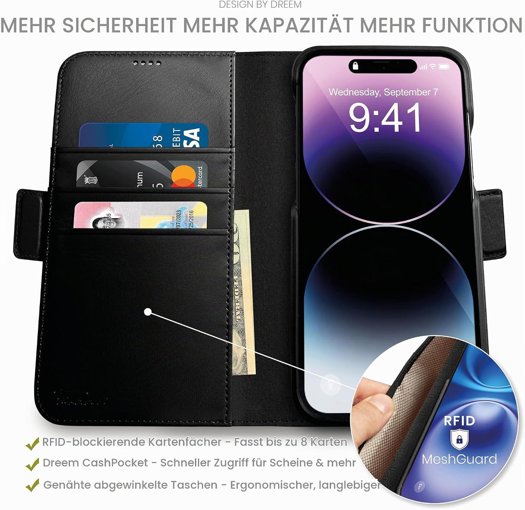 Dreem Fibonacci iPhone 14 Brieftaschen-Etui / 2-in-1 stossfestes Etui und abnehmbares Folio aus vega