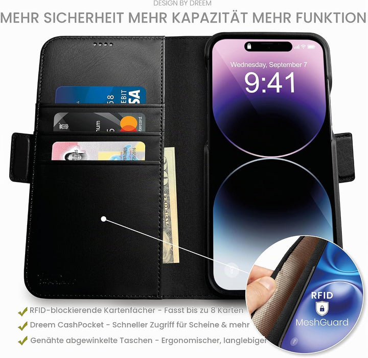 Dreem Fibonacci iPhone 14 Brieftaschen-Etui / 2-in-1 stossfestes Etui und abnehmbares Folio aus vega