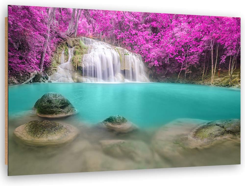 Wandbild Wasserfall Modern Deko Kunst Bilder Natur Violett 90x60 cm