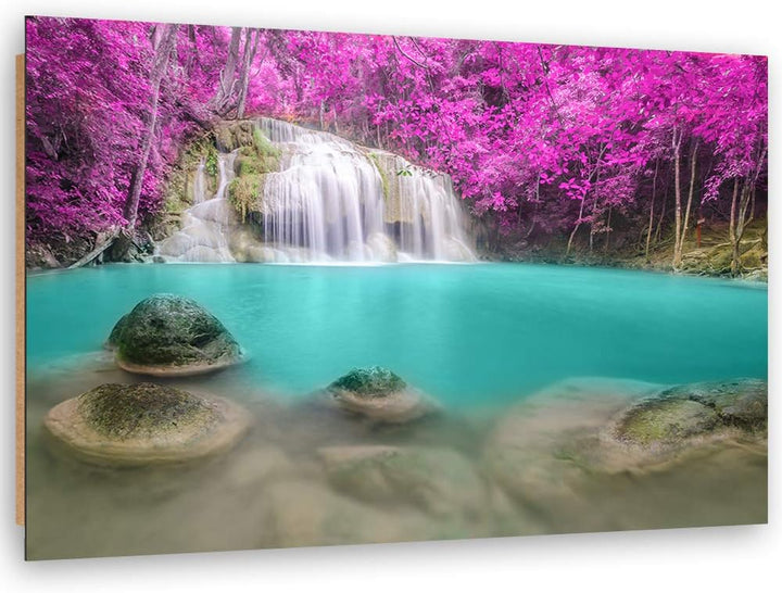 Wandbild Wasserfall Modern Deko Kunst Bilder Natur Violett 90x60 cm