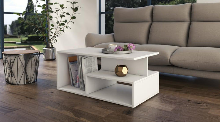 VBChome Kaffeetisch 90 x 51 x 43 cm Weiss Couchtisch Wohnzimmertisch Teetisch Beistelltisch Sofatisc
