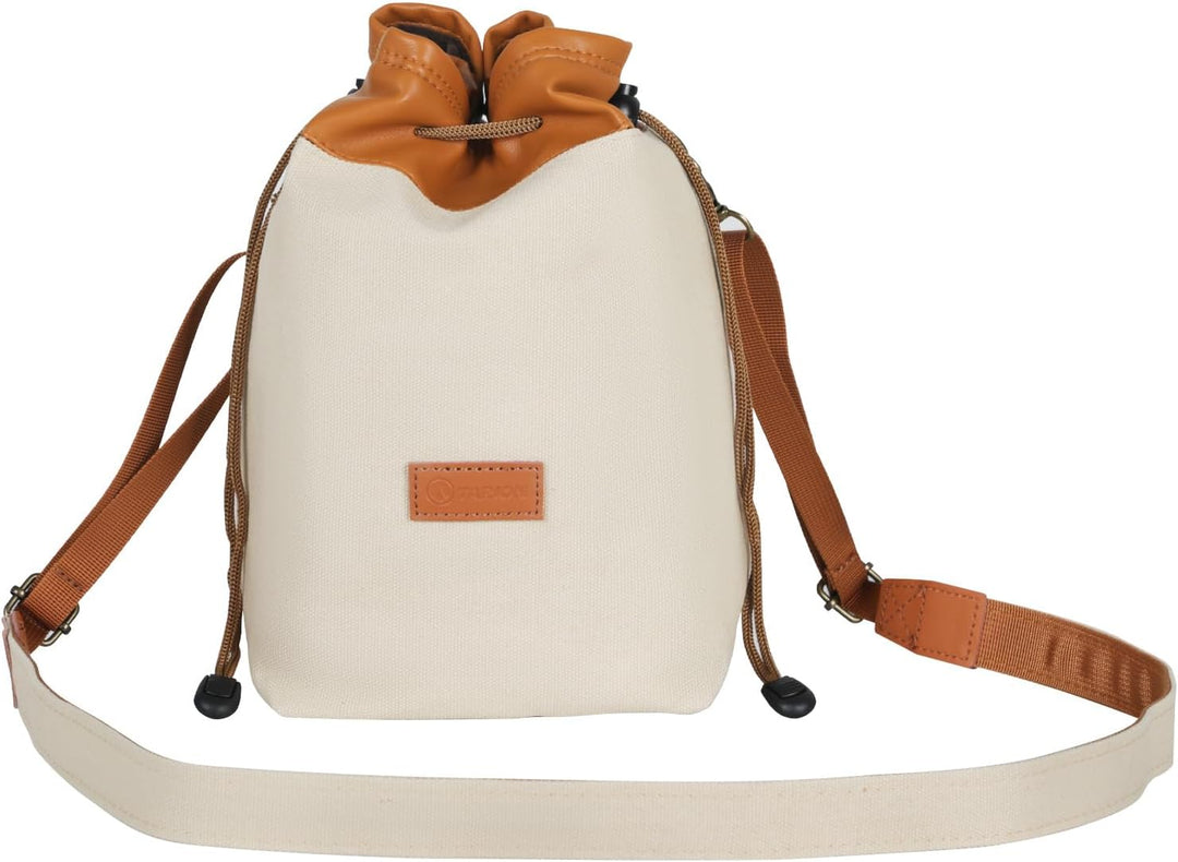 TARION Objektivbeutel mit Tragegurt, Objektivtasche aus Canvas PU Leder, Gepolstert Schutzbeutel Kam