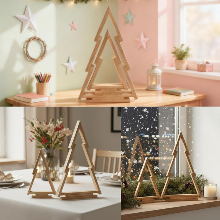 Floranica Weihnachtsbaum aus Holz Elfo Ineinander steckbar Unbehandelt 2er Set Weihnachtsdekoratione