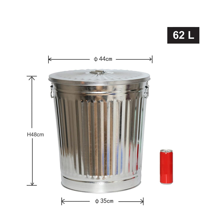 Jinfa 1er-Set Retrodesign verzinkter Metalleimer mit Griffen und Deckel + 5 Müllbeutel | Zink | 62L