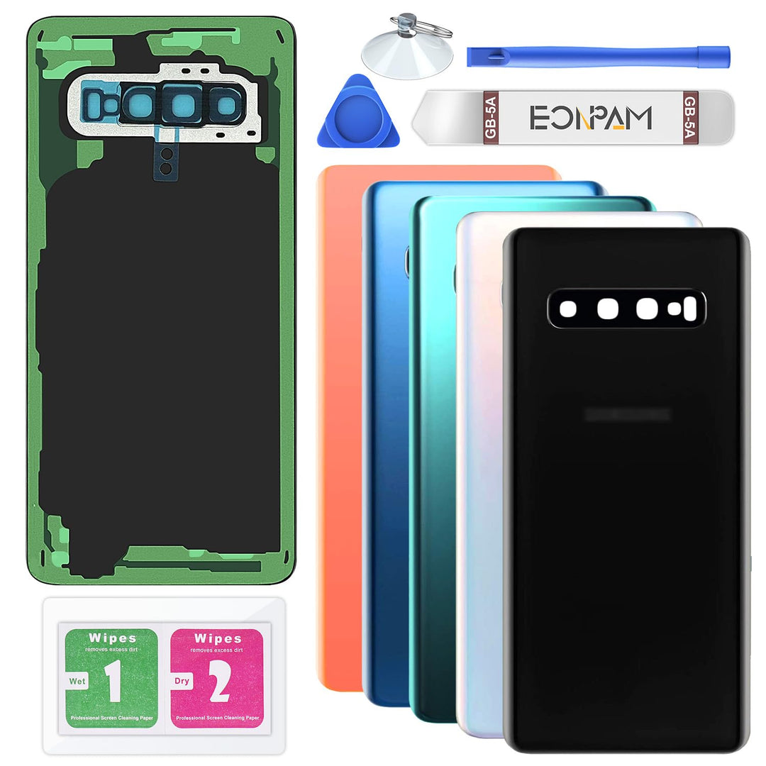 Eonpam Akkudeckel für Samsung Galaxy S10 G973 Rückseite Glas Backcover Ersatz Reparatur Set mit Kame