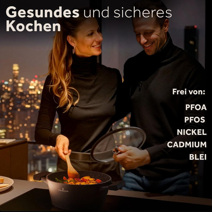 ZWIEGER 3-in-1 Schmortopf mit Deckel Backofengeeignet 28 cm - Gross Bräter induktion, brotbackform m