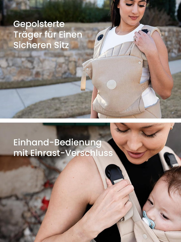 Grownsy Babytrage, Ein-Klick-Schnalle für Einfaches Anlegen, Bequemer Träger von Neugeborenem bis Kl
