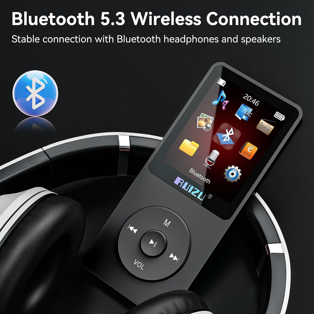 RUIZU MP3 Player 64GB Bluetooth 5.3 mit Tastensteuerung Schwarz, Schwarz