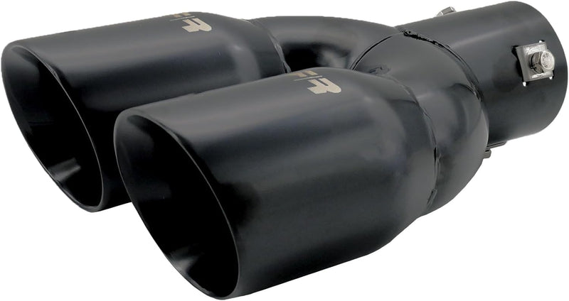 Simoni Racing Auspuffblende Doppelrunde/Schräg Edelstahl Schwarz - 2xØ76xL240mm - Anschluss 34-60mm