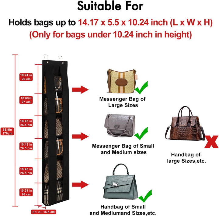 Lirex Tür Handtaschen Organizer, Platzsparende Aufbewahrung für Handtaschen und Kleidung, Inklusive