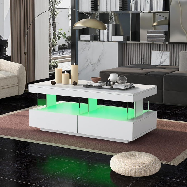 Merax Hochglanz Couchtisch mit LED-Beleuchtung und Acrylplatten – Moderner Sofatisch für Wohnzimmer