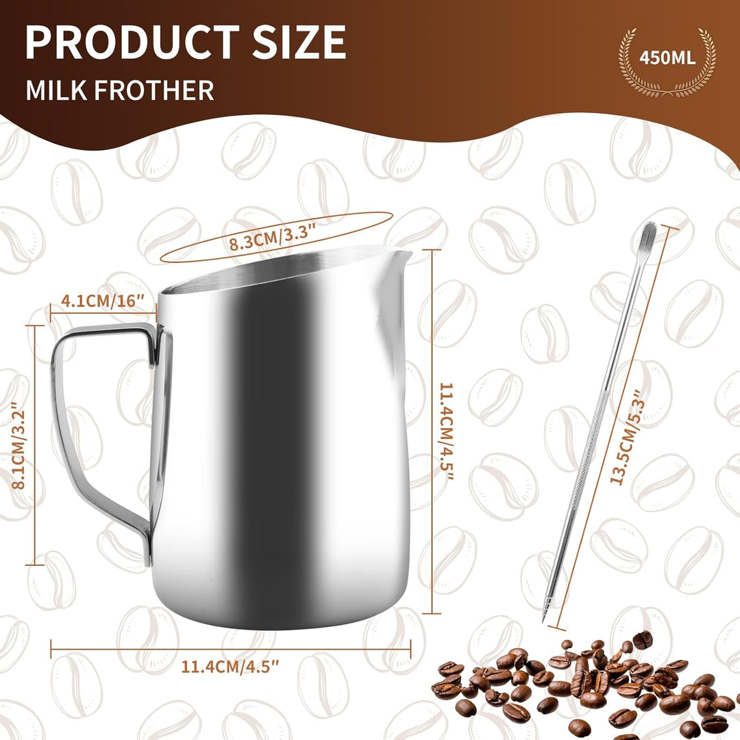 Milchkännchen 450ml Milk Pitcher Edelstahl mit Messmarken und Latte Art Pen Ideal für Cappuccino Lat