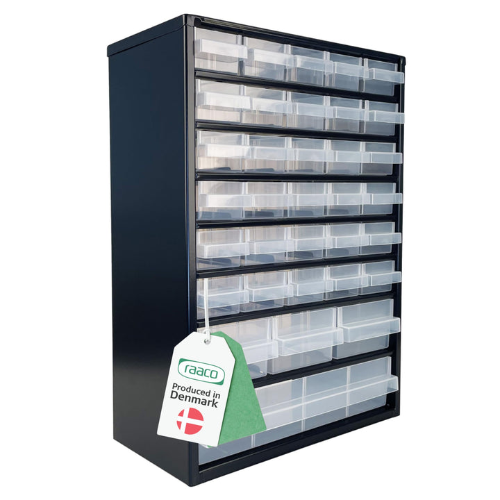 RAACO Kleinteilemagazin C9-34, 26 kg Last, 15 x 30,6 x 42 cm, 34 Schubladen, beschichteter Stahl, ge