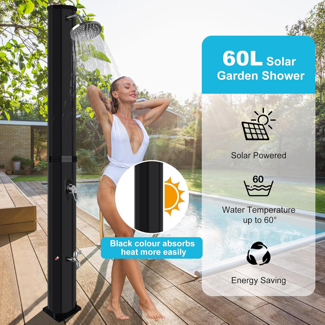 Qdreclod Solar Gartendusche 60Liter -Solardusche mit 360° Drehbarem Duschkopf und Fusshahn, Einstell