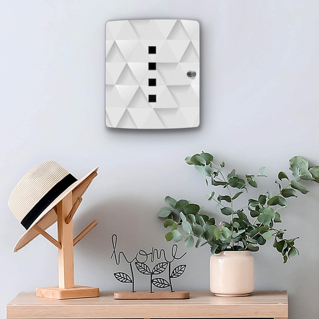banjado® Design Schlüsselkasten aus Edelstahl Motiv Weisse Dreiecke für 10 Schlüssel - Schlüsselschr