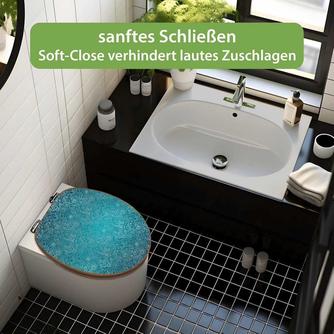 banjado Design WC Sitz Bambus Absenkautomatik 45,8x37,5cm - Toilettendeckel mit Absenkautomatik Holz