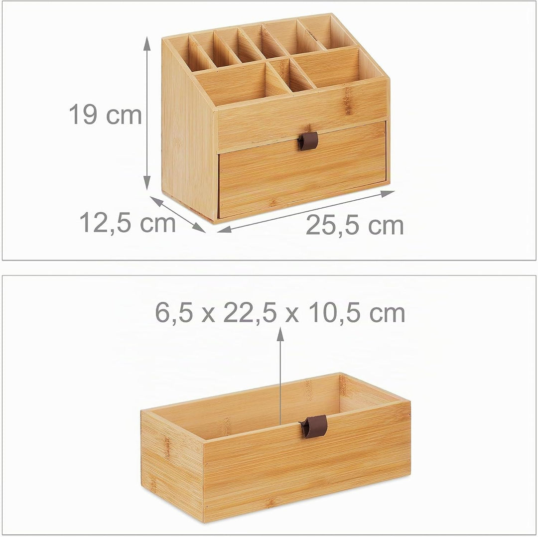 Relaxdays Kosmetik Organizer, Make up Organizer mit Schublade, Pinselhalter, Bambus, HxBxT: 19 x 25,