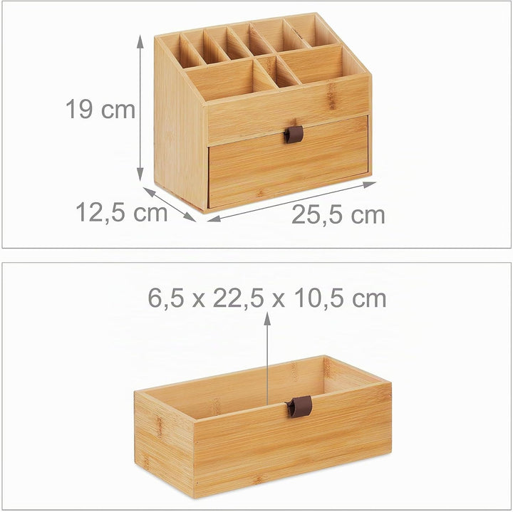 Relaxdays Kosmetik Organizer, Make up Organizer mit Schublade, Pinselhalter, Bambus, HxBxT: 19 x 25,