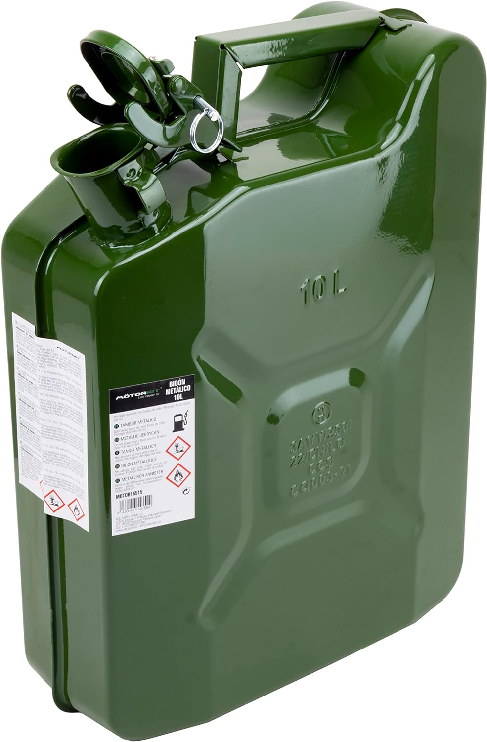 Motorkit 10 Liter Kraftstoffkanister aus Metall mit Bajonettverschluss. Benzinkanister Farbe Olivgrü