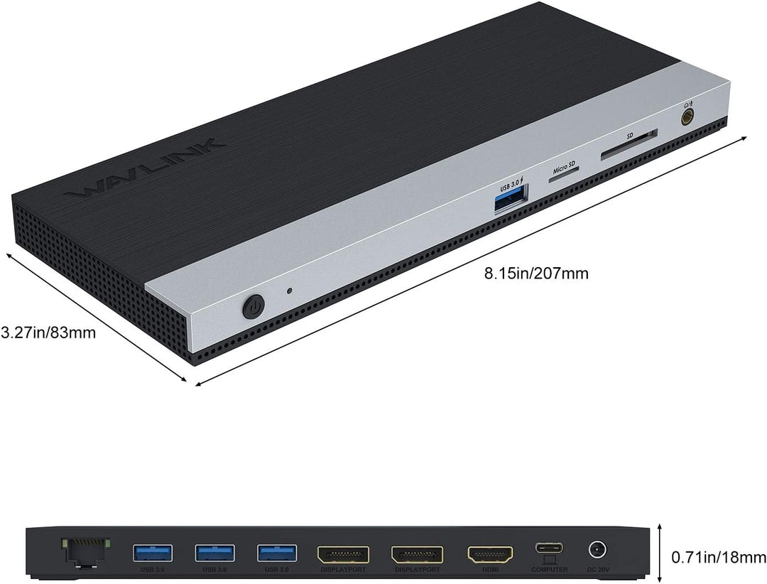 USB C Docking Station Triple Display, USB C Hub, 13 in 1 Dockingstation, WAVLINK USB-C Adapter mit 2