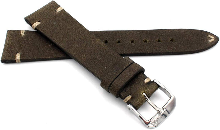RIOS1931 Sagittarius Vintage Rindsleder Uhrenarmband handgemacht in Deutschland Robust 20mm Moosgrün
